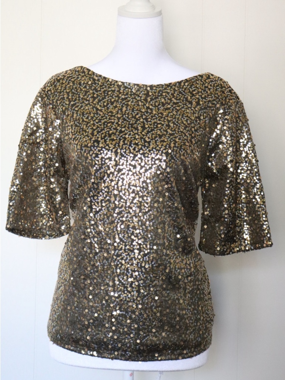 Cato Gold Sequin Short Sleeve Boatneck Top